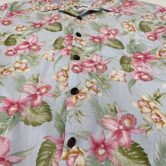 VTG HOWIE Men’s Hawaiian Shirt Reverse Print Blue Pink Floral Made In Hawaii L - Picture 3 of 7
